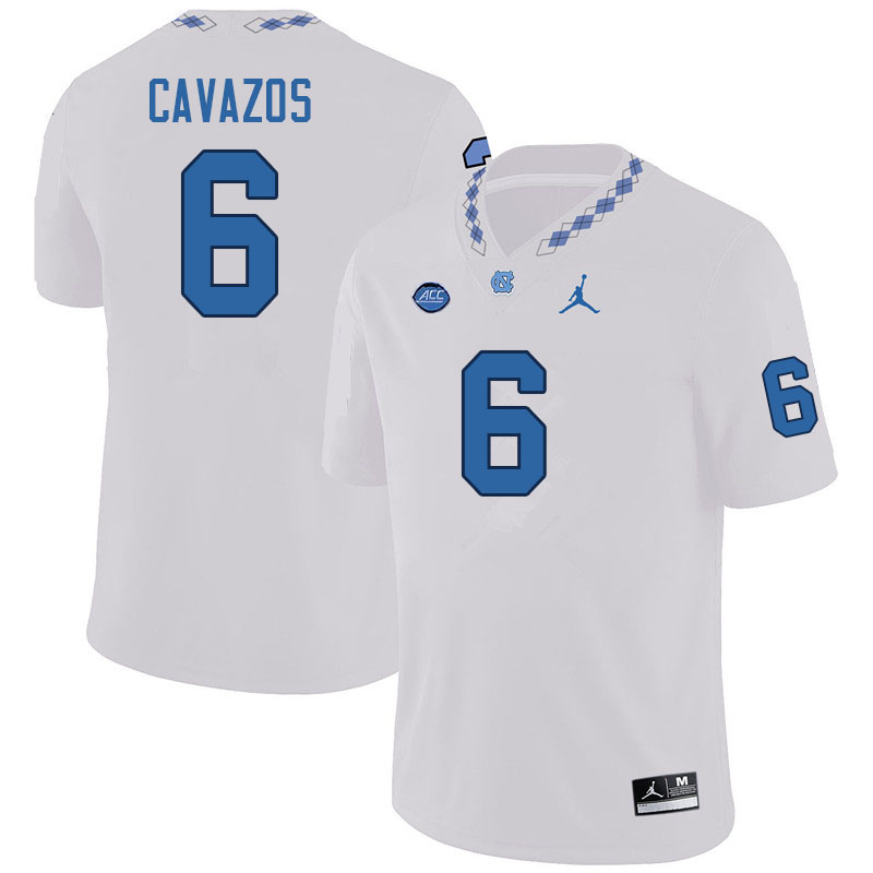 Men #6 Lejond Cavazos North Carolina Tar Heels College Football Jerseys Sale-White